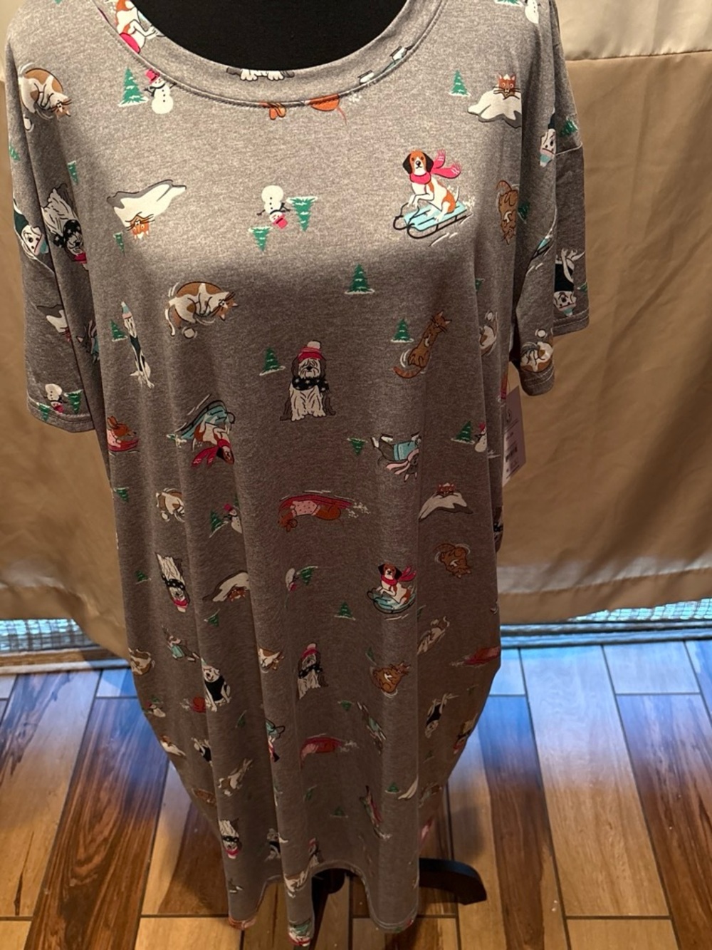 Girls' Grey Casual Dress with Playful Puppy Print